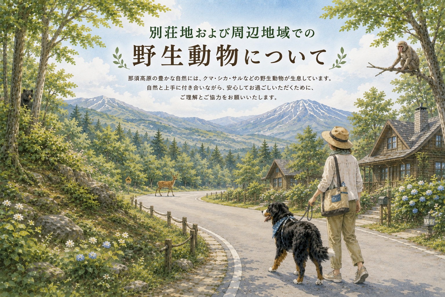 那須高原の別荘地と周辺地域に生息する野生動物についてのご注意